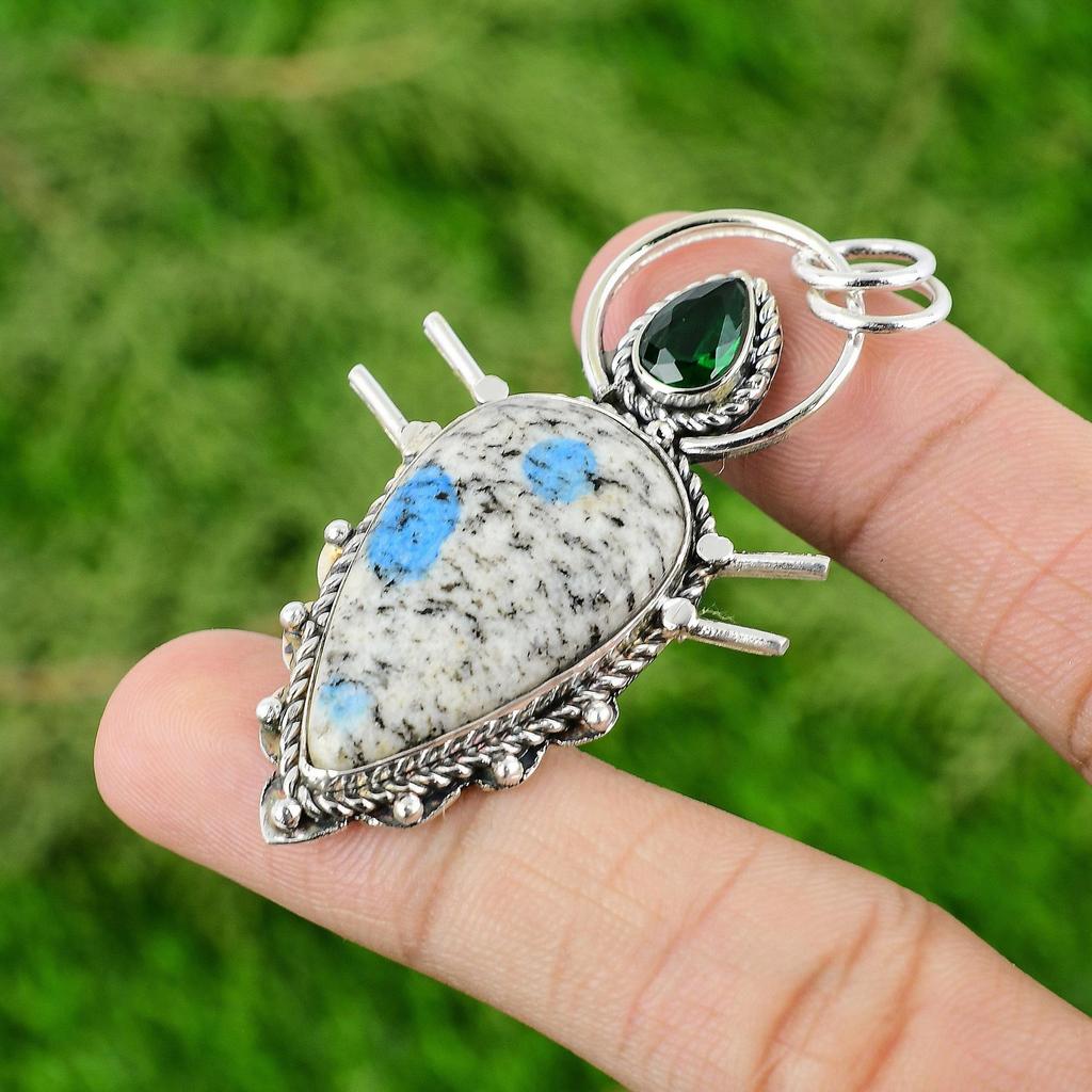 Pear K2 Jasper Stone Chrome Diopside Bezel Wife Pendant Jewelry Sterling Silver