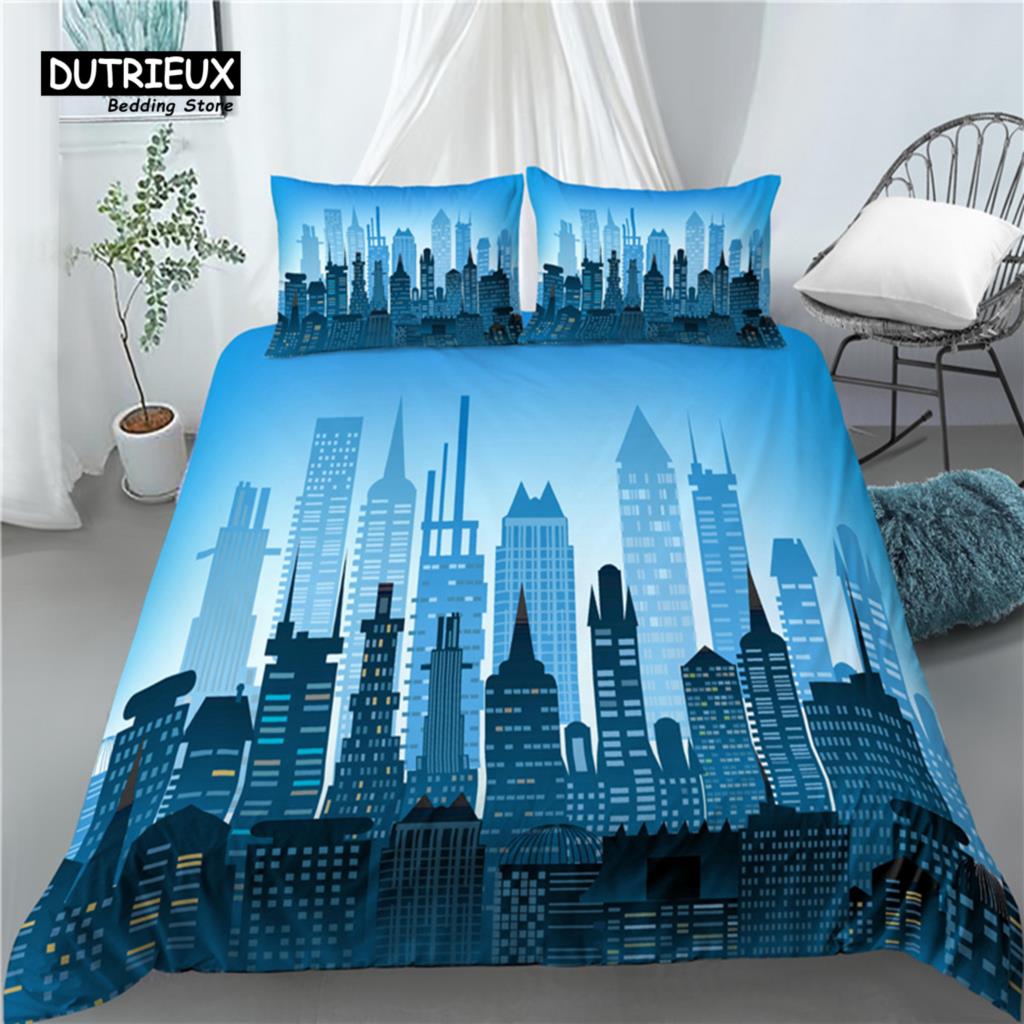 Home Living Luxury 3D City Print 2/3Pcs Comfortable Duvet Cover PillowCase Bedding Sets Queen and King EU/US/AU Size