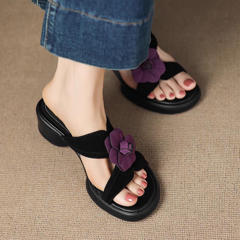 

Flower Women Slippers High Heels Shoes Dress Chunky Woman Heeled Sandals 2025 Luxury Pumps Elegant Sandalias De Mujer 40