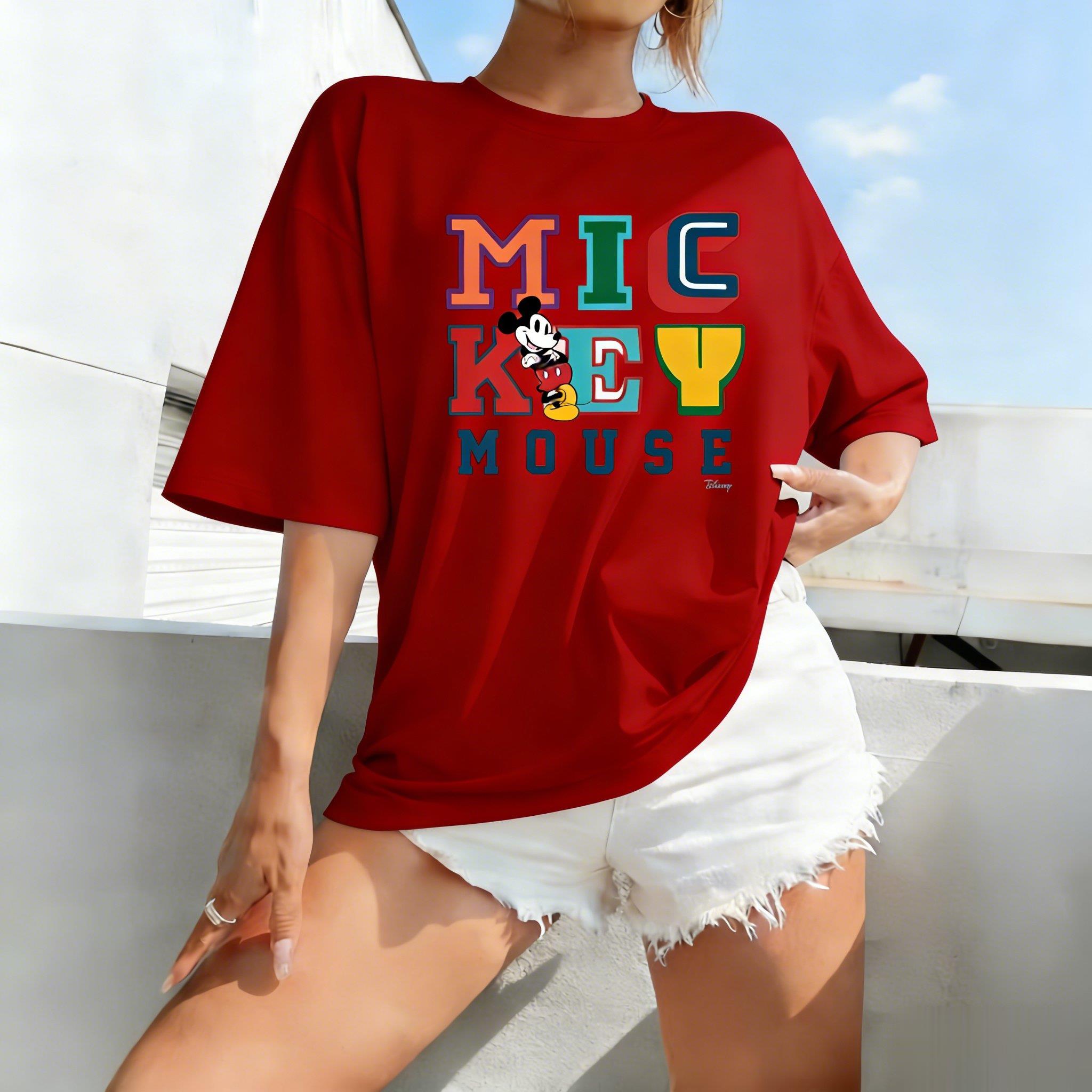 

Mickey Mouse Disney T Shirt Women Man Cotton Oversized Short Sleeve Tee Graphic Print Summer Casual Streetwear 2026 Trendy Tops S