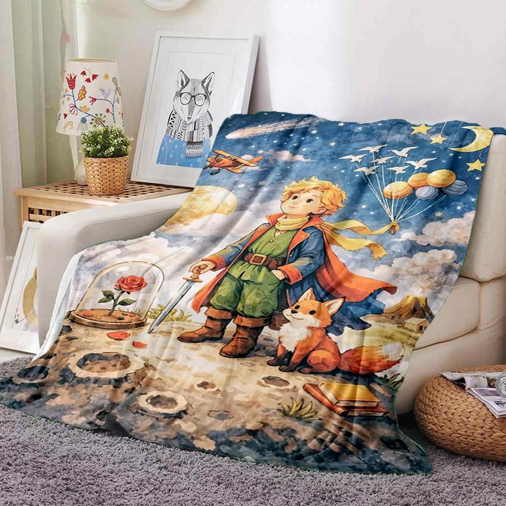 Coperta Stampata Tema Il Piccolo Principe - Perfetta per Divano, Letto, Viaggio e Uso Esterno | Lavabile in Lavatrice, Accogliente e Resistente.