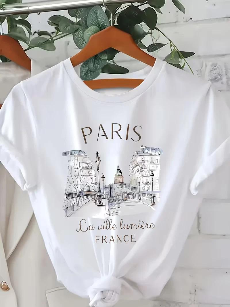 Paris Graphic Women’s T-Shirt Short Sleeve Casual Crew Neck Summer Spring Tee L