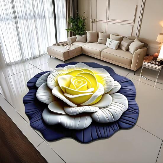 Yousheng Diatomaceous Earth Floor Mat 3D Realistic Flower Pattern Non-Slip Backing Door Mat Living Room Bathroom Kitchen Absorbent Mat