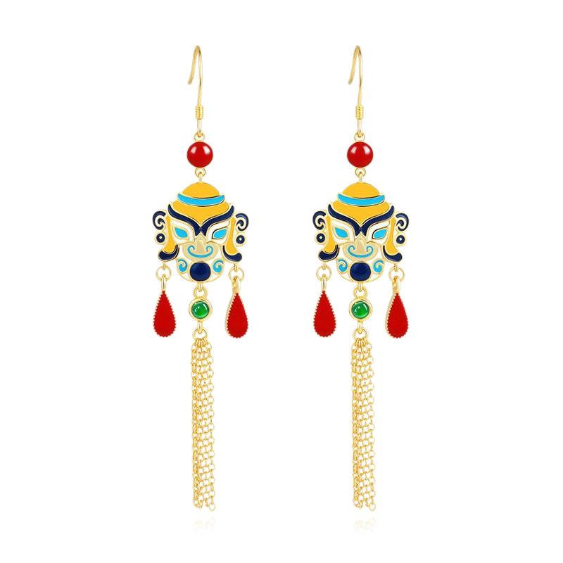 Sanxingdui-Inspired Tassel Earrings with Blessing God Official Design