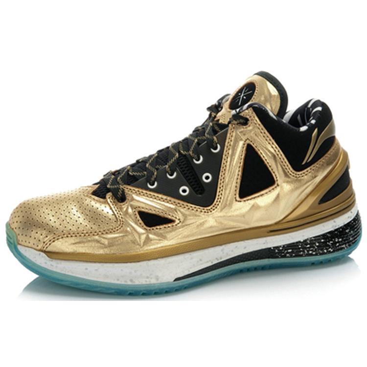 Li Ning WOW 2 Trendige Rutschfeste Leichte Nicht-rutschende Leichte Mittelhohe Basketballschuhe Herren Schwarz Gold ABAJ003-12