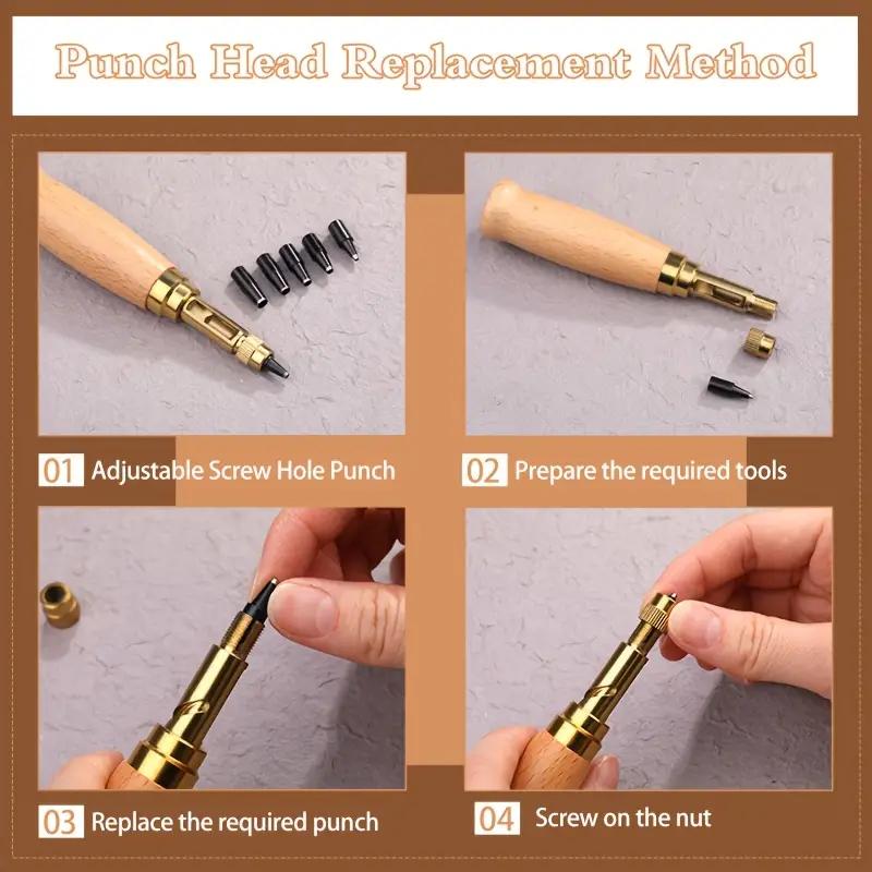 1 Set DIY Leather Hole Punch With 6 Replaceable Tip Sizes 1.5/2/2.5/3/3.5/4mm Holing Tool Kit For DIY Wallet Watch Strap Belts