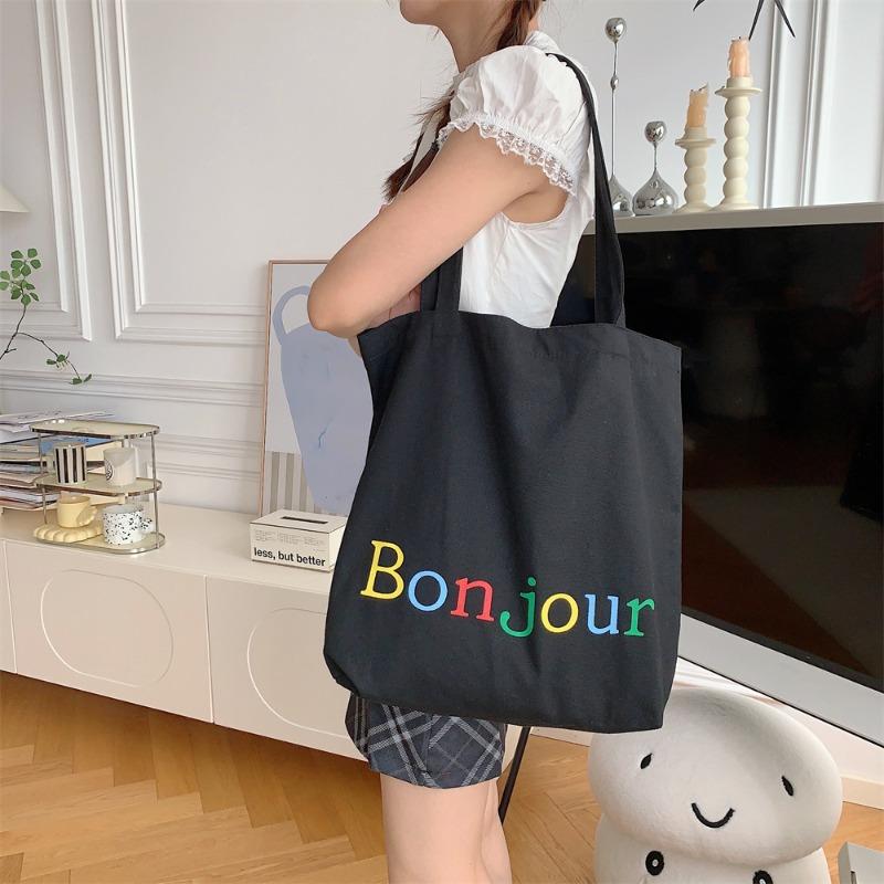 1 Canvas Bag Summer Alphabet Print Tote Bag Student Dress Book Large Capacity Literary Canvas Women's Bag