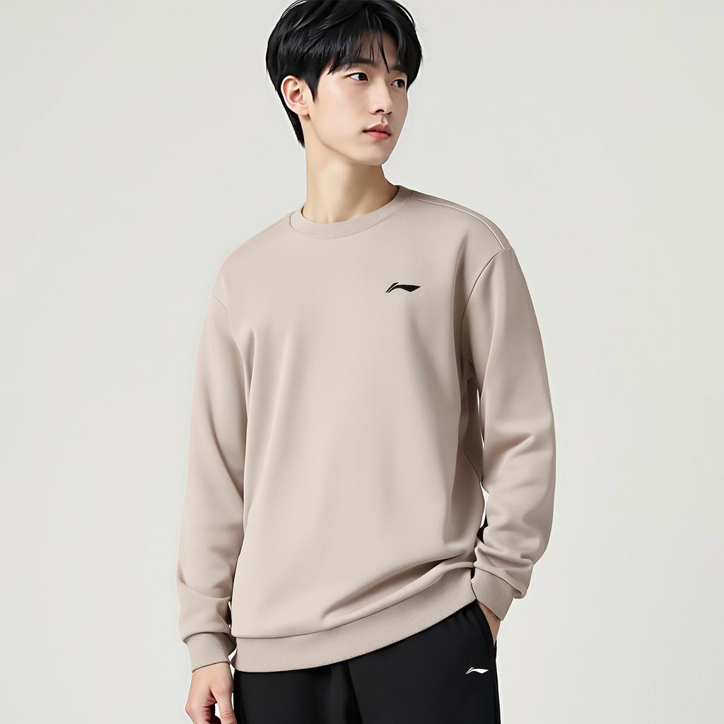 Li Ning Sweatshirts Unisex Seed Yellow Gray Crew Neck Moderate Cardigan AWDVG81-3