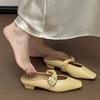 Low-heeled Slippers Autumn New Square-toe Shallow-mouth Metal Buckle One-band Soft-sole Non-slip Block Heel Shoes
