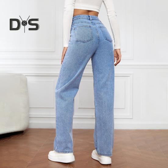 Dámské Džíny Vysoký pas Zip Zapínání na knoflík Jednobarevný Slim Fit Široká noha Retro Rovné kapsy Měkké stálobarevné Dámské Džínové kalhoty