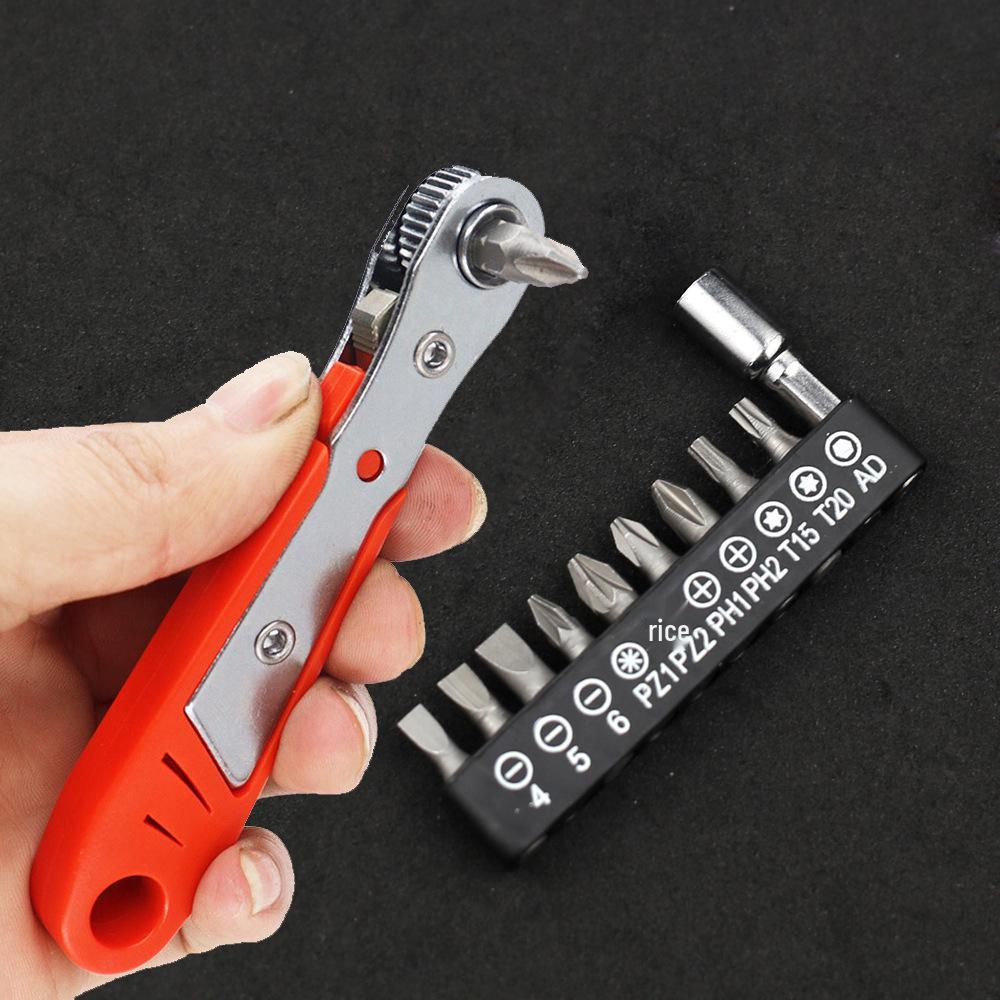 36-Tooth Dual Action Mini Ratchet Wrench Handle with Hexagon and Torx Bit Sockets