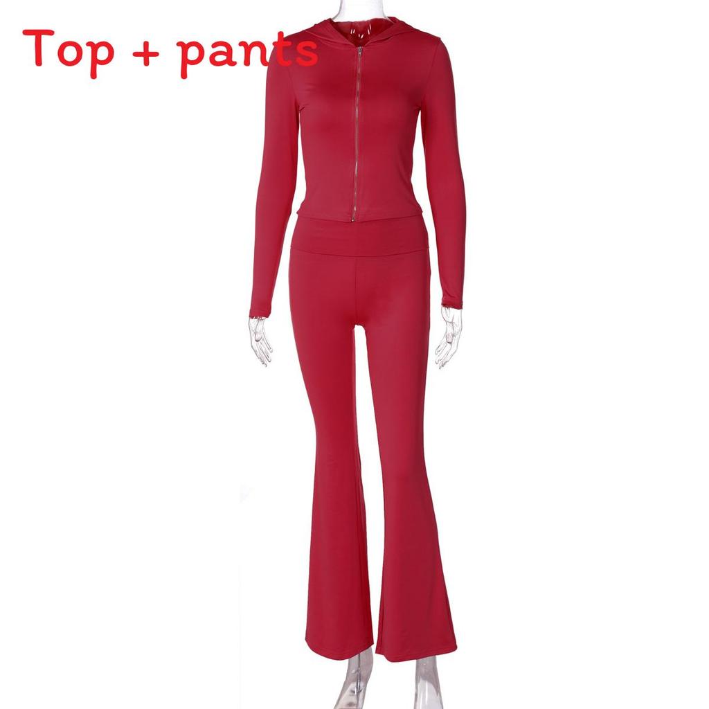 Streetwear Kapuzenpullover mit langen Ärmeln und Hose Set mit Einsätzen für Damen
