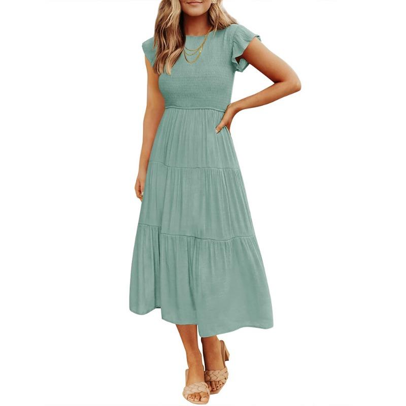 

Многослойное платье с короткими рукавами, летящими рукавами и складками XL светло-зеленый