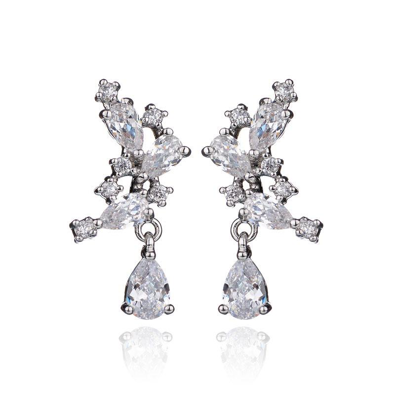 

Korean Teardrop Zircon Dangle Earrings - Stylish Copper Inlaid Design