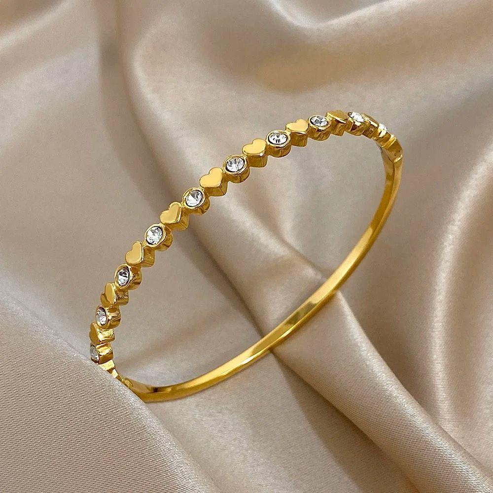 Love Heart Stacked Bangles Cute Fashion  Stainless Steel Bangle Jewelry Beads Cuff Bracelet  Daily