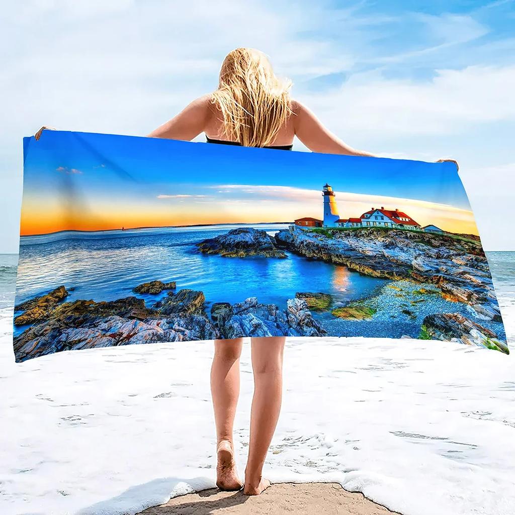 Mikrofaser Strandtücher Übergröße Stranddecke Handtuch Tragbar Leuchtturm Weich Super Wasserabsorbierend Vielseitiges Überwurfhandtuch