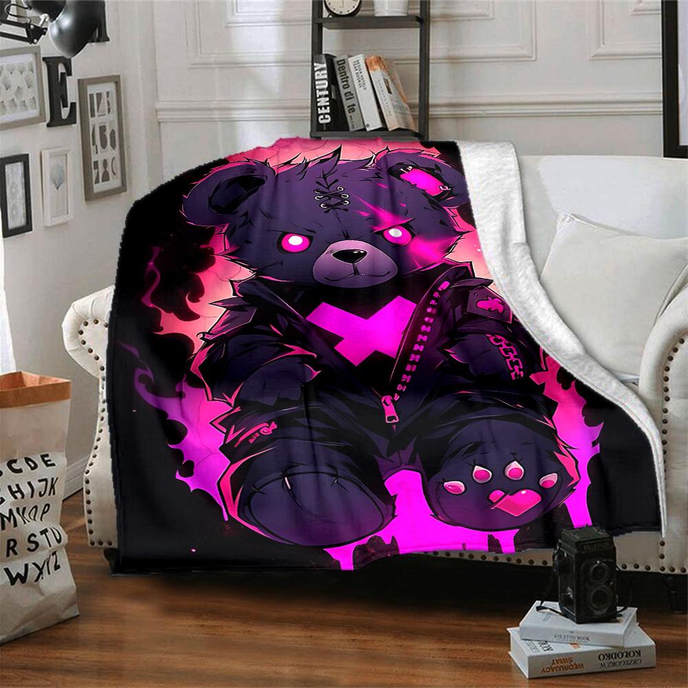 1pc Bear Print Blanket   Lightweight Flannel Throw Blanket For Sofa, Bed, Living Room, Office, Outdoor Travel, Camping