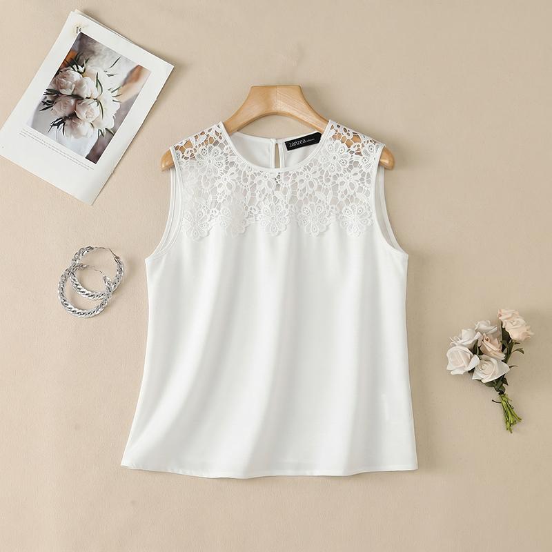 ZANZEA Women Lace Splice Round Neck Casual Sleeveless Vest Tops S