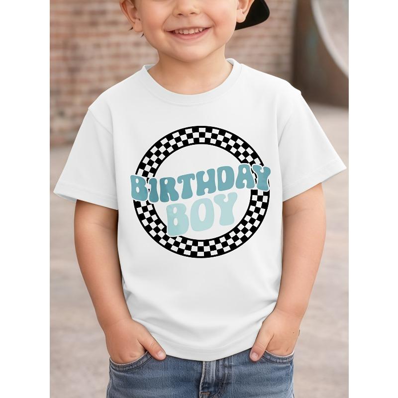 European sizes Boys BIRTHDAY BOY Letter Print Trendy Casual Round Neck T-Shirt 110 белый
