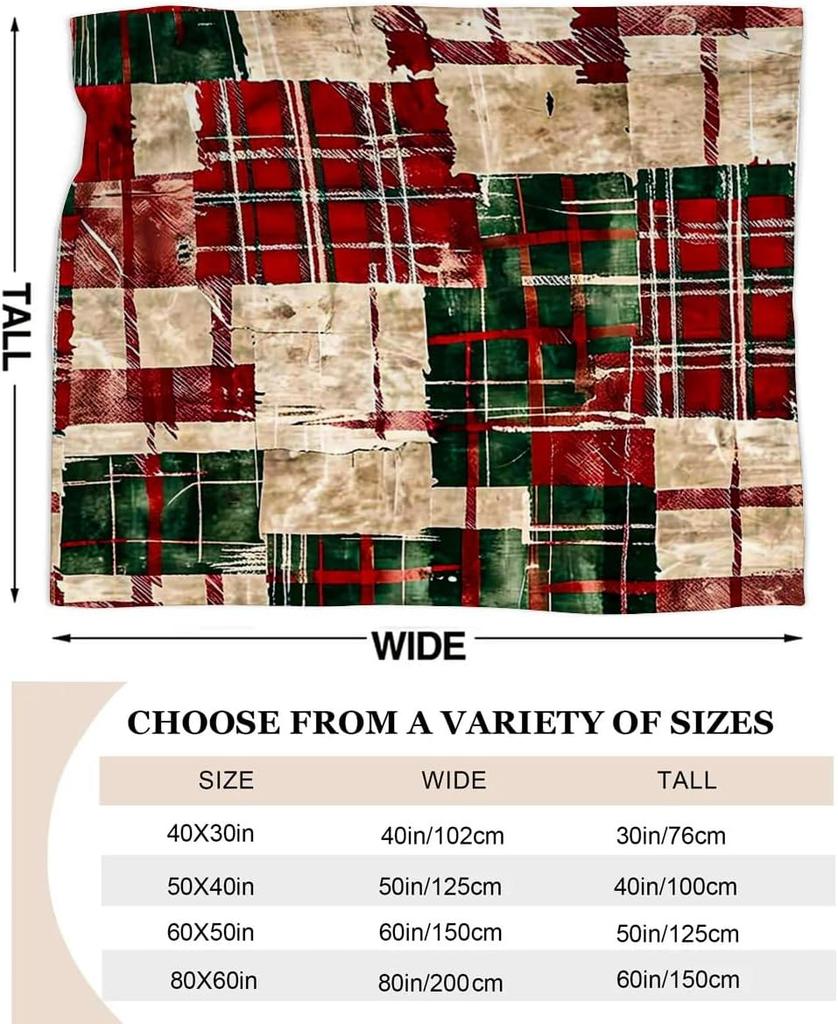 Weihnachts-Karo-Muster Flanell-Decke im Vintage-Stil, Weiche Anti-Pilling-Fleece-Decke für Couch, Sofa, Bett, Leicht