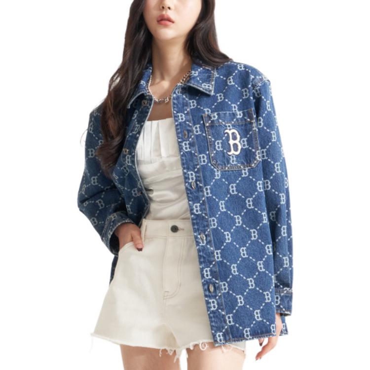 MLB Boston Red Sox All Over Print Diamond Logo Denim Long Sleeve Shirt Unisex shirts Blue 3ADRMN421-43BLS