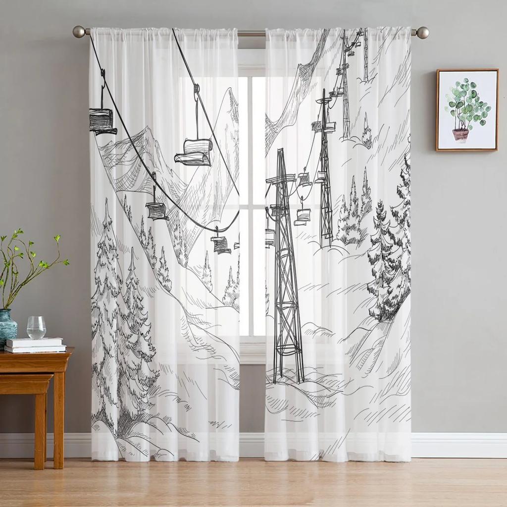 White Aspen Trees In Snow Netting Window Curtains Living Room Organza Yarn Sheer Voile Curtain Bedroom Cooking Area Home Decor Drape