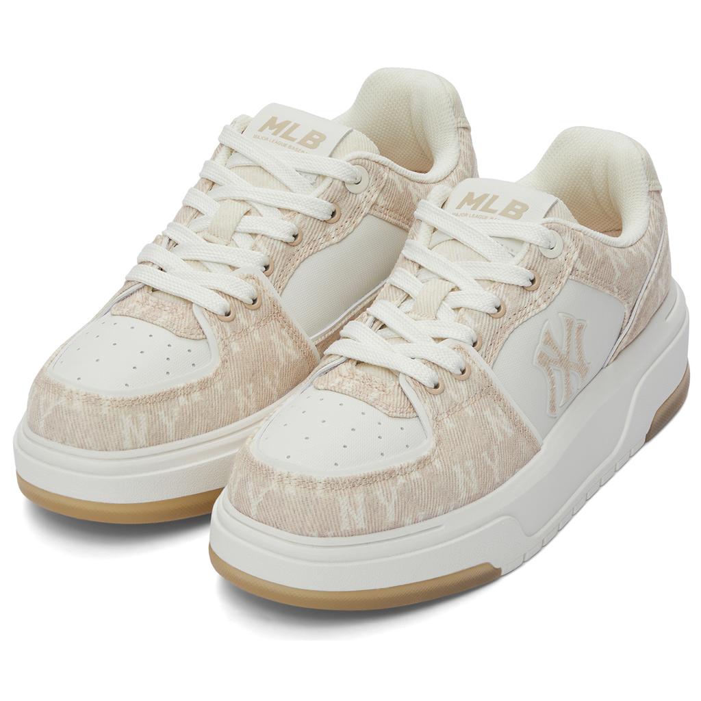 New MLB New York Yankees Anti Slip Wear Resistant Low Top Skateboard Shoes Unisex Beige Yellow 3ASXS015N-50BGS