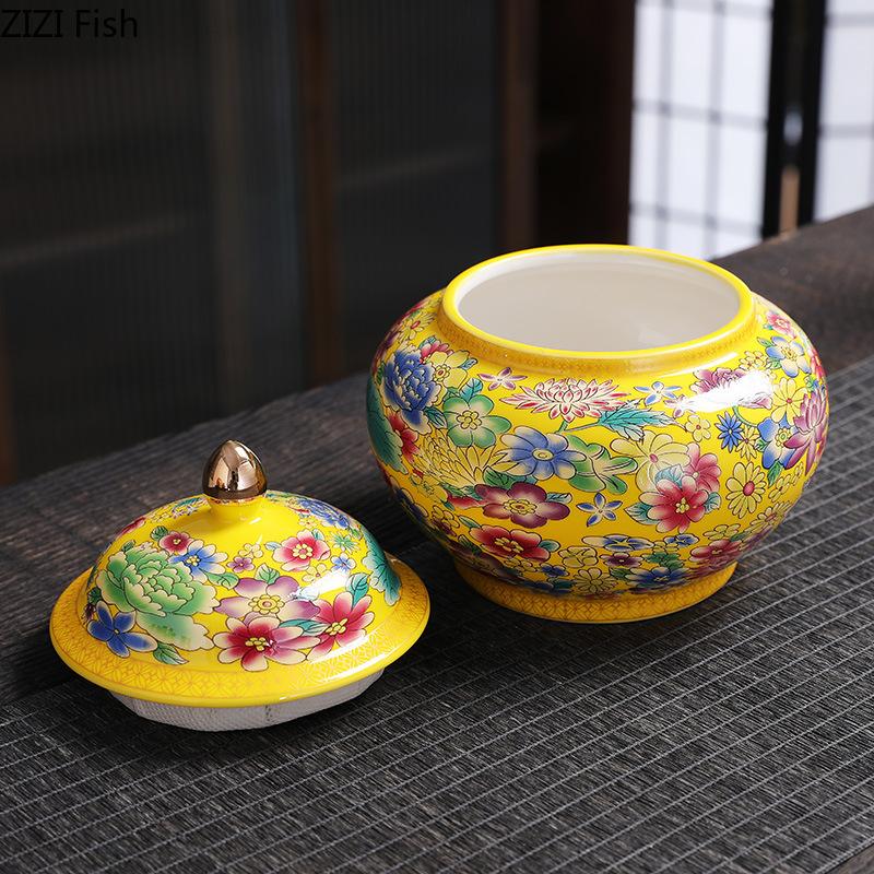 Enamel Color Porcelain Tea Canister Sealed Ceramic General Jar Storage Jars Desk Decoration Tea Cans Candy Pots Tea Caddy