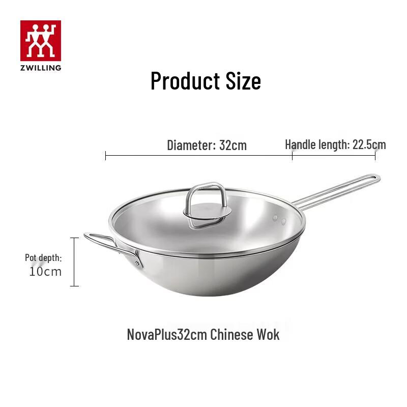 ZWILLING NovaPlus 32cm Stainless Steel Flat-Bottom Wok