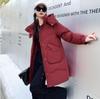 Women's Winter Autumn Thick Hooded White Duck Down Jacket Coat Loose Middle Long Solid Color Big Pocket Detachable Hat Down Coat