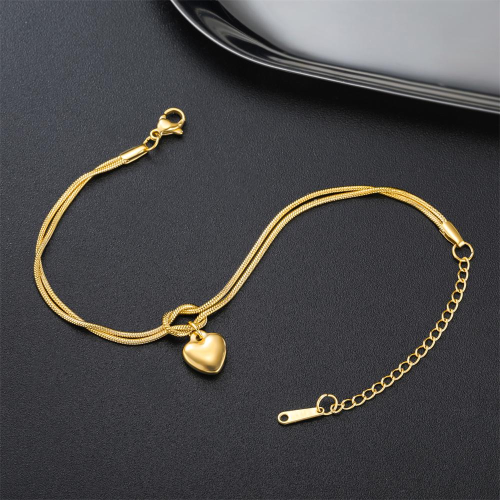 Solid Heart Charm Bracelet 18K Gold Plated Hollow Heart Knot Snake Chain Stainless Steel Adjustable Hand Chain Jewelry Girl Gift