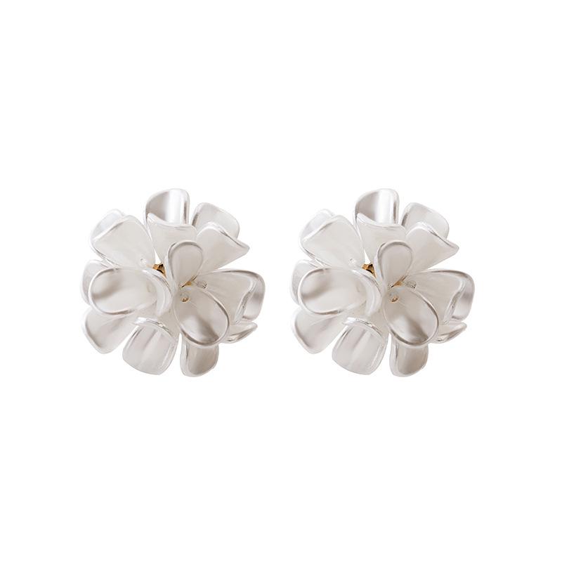 Anna Style Frosted Flower Earrings, 925 Silver Needle - Trendy Transparent Studs for Spring/Summer.