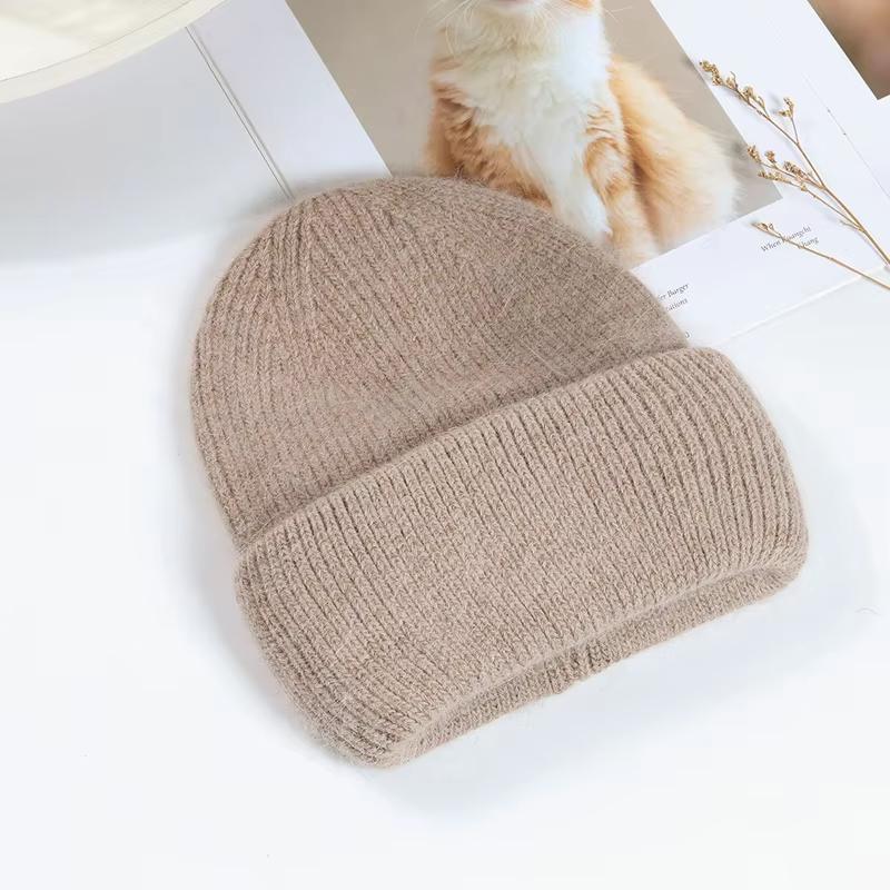 Winter Warm Rabbit Hair Hoodie Women's Knitted Hat Versatile Knitted Hat Solid Color Simple Fashion