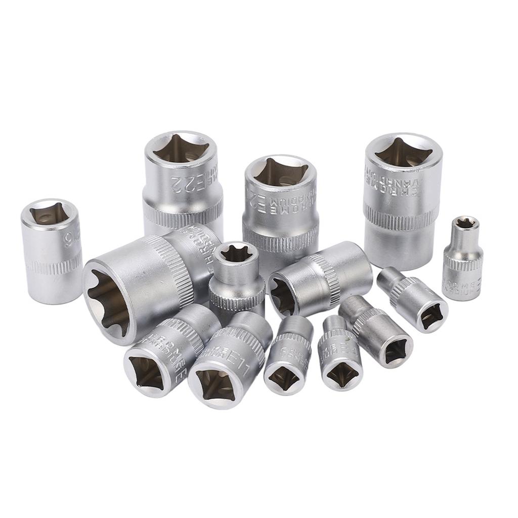 14Pcs E Type Torx Star Bit Socket Set E4‑E24 1 4  3 8  1 2  Drive Repair Tool Kit