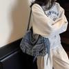 Denim Shoulder Bag Women Fashion Casual Crossbody Bag with Front Pockets and Adjustable Strap