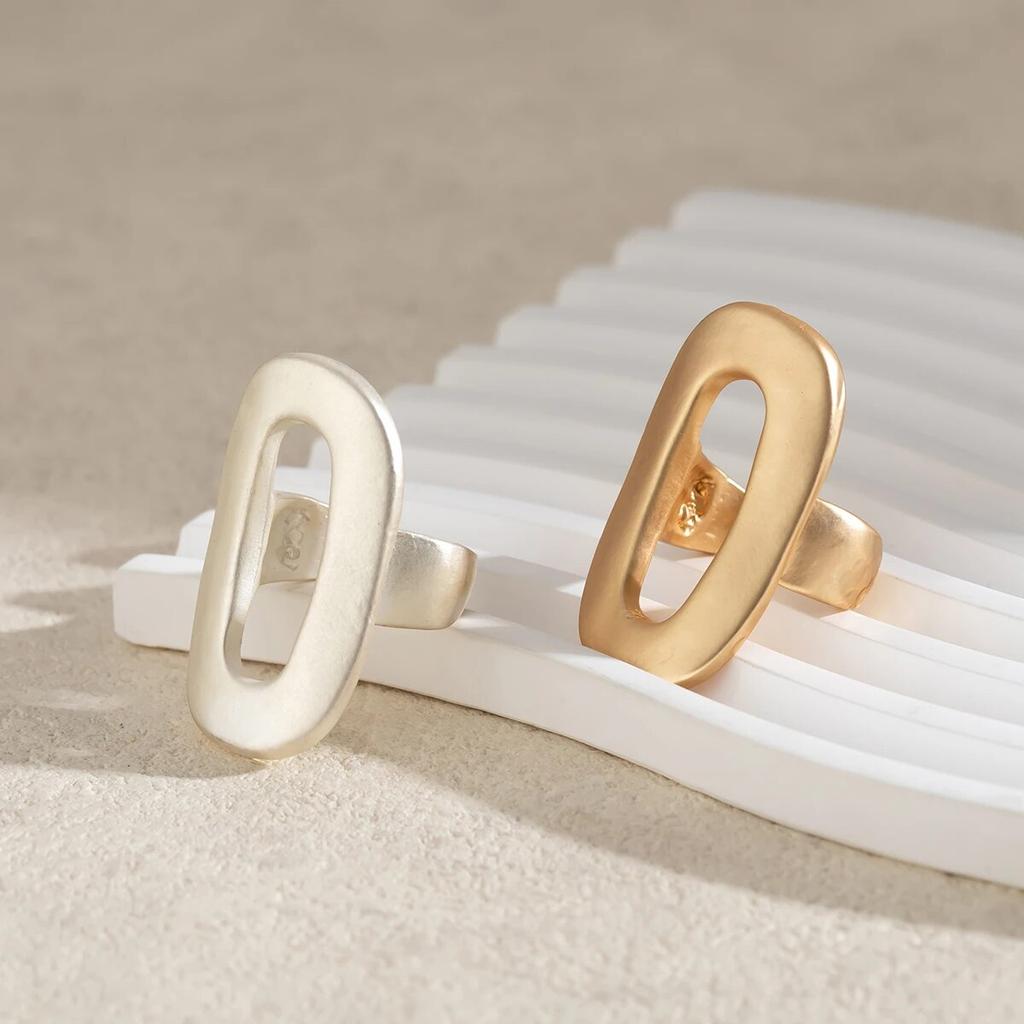 Exaggerated Big Hollow Out Geometric Oval Rings for Women Creative Adjustable Finger Matte Rings Fashion Statement Jewelry Girls