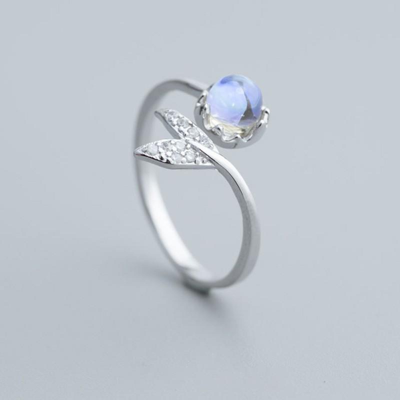 Korean Style Mermaid Tears Moonstone Zircon Ring – Women's Fashionable Inlaid Diamond Design