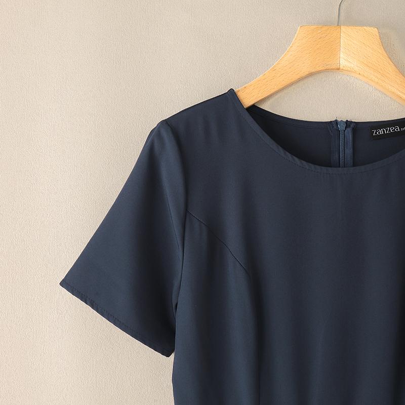 ZANZEA Women Summer Round Neck Short Sleeve Casual Patchwork Dress