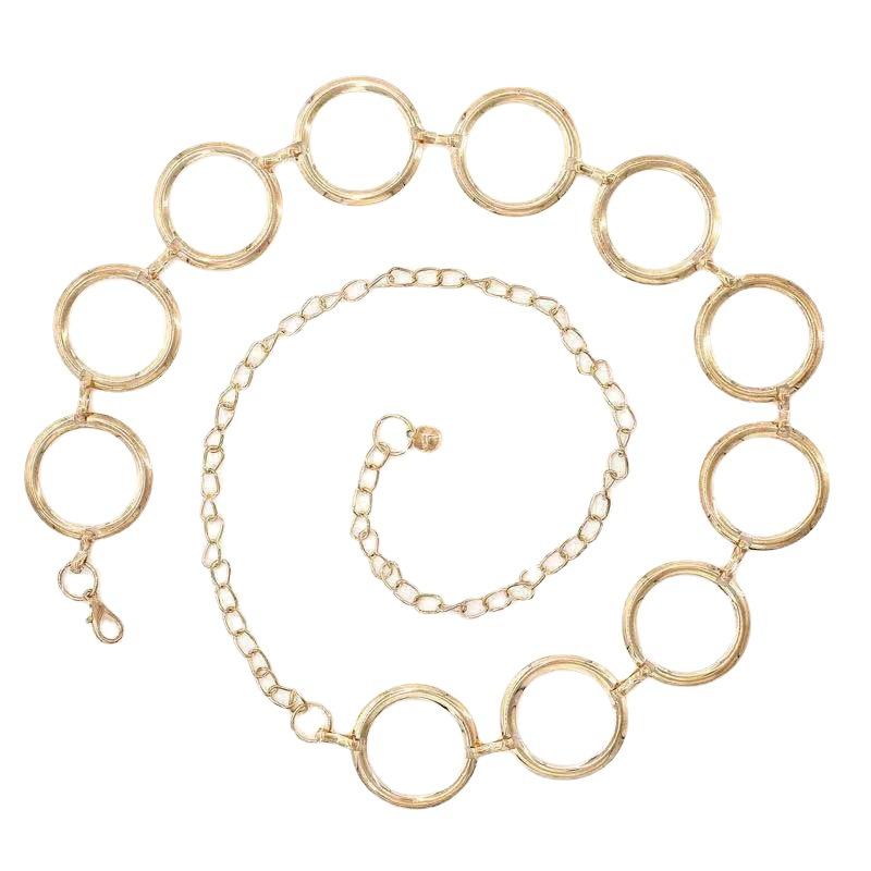 Korean Style Spring and Summer Fashionable Elegant Shiny Circle Waist Chain for Women with Dress Decorative Metal Large Ring Belt for Women