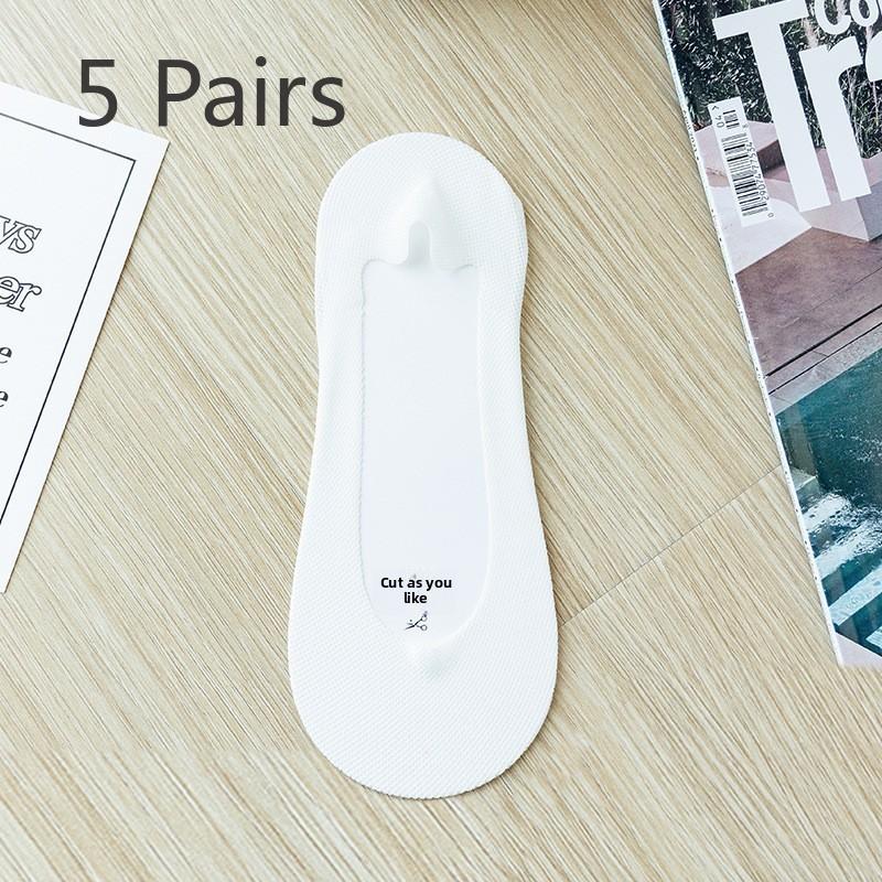 5 Pairs of Women's Summer Thin Ice Silk Sweat Absorption Shallow Mouth Invisible Short Boat Socks