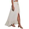 Women's Elastic Waist Tie Button Maxi Dress Casual Loose Flowy Front Slit Skirt