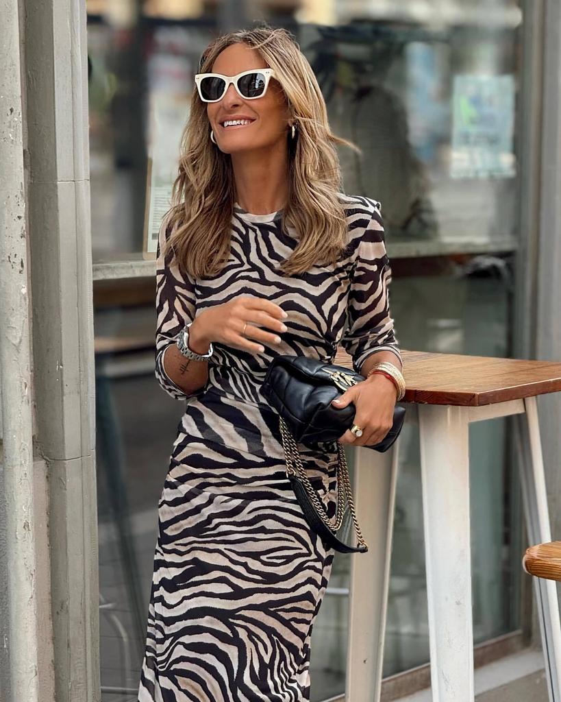 2023 Zebra Print Fleece Slim Fit Dress for Women - New Autumn/Winter Collection