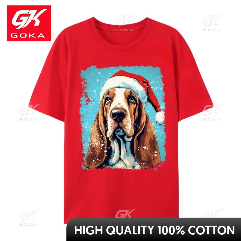 Christmas Dog Basset Hound TShirt Fashion Tops Tee Tops Hipster Male T Shirts Funny Cool Tee Streetwear Unisex S