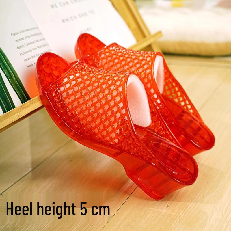 Women's Summer Crystal Wedge Slippers - Non-slip, Odor-proof, Thick Sole Transparent Sandals for Outdoor Wear