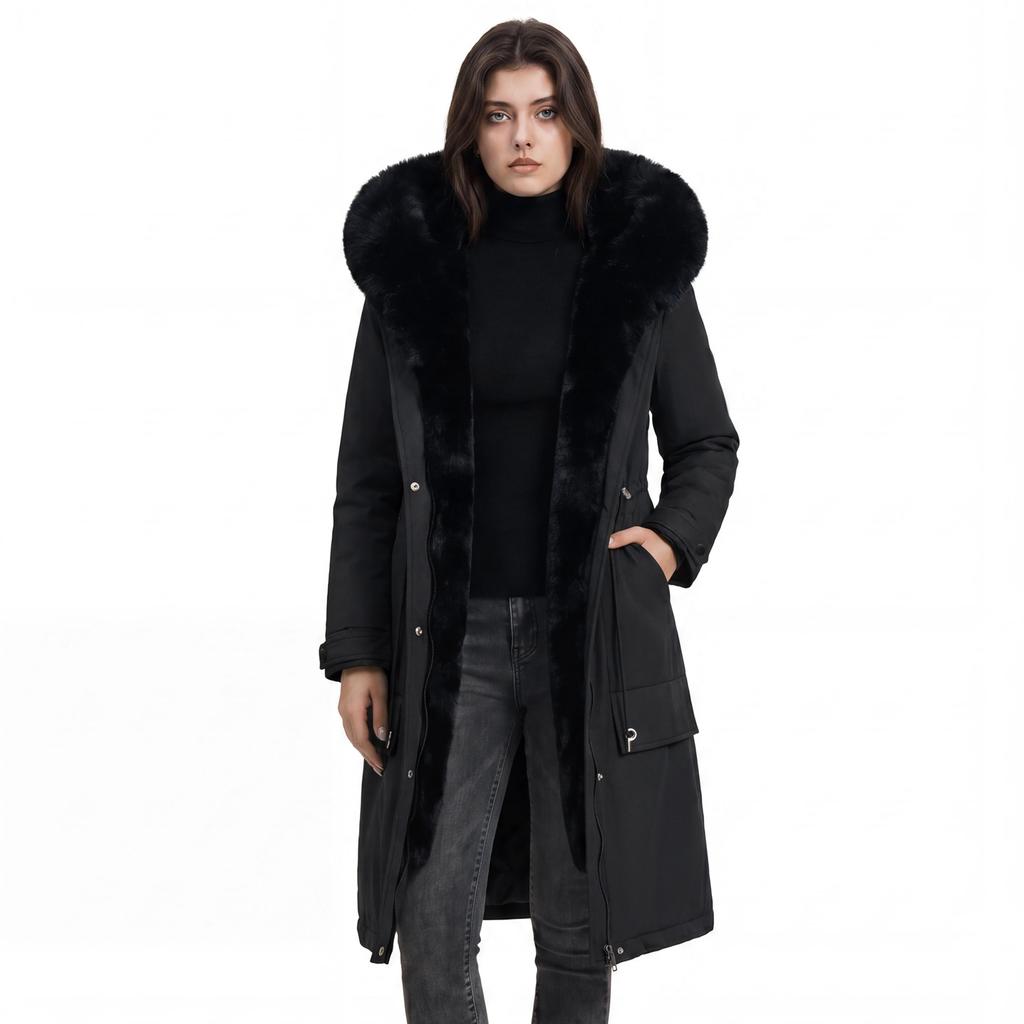 Winter casual medium and long thickened large fur collar warm bread clothes cotton coat