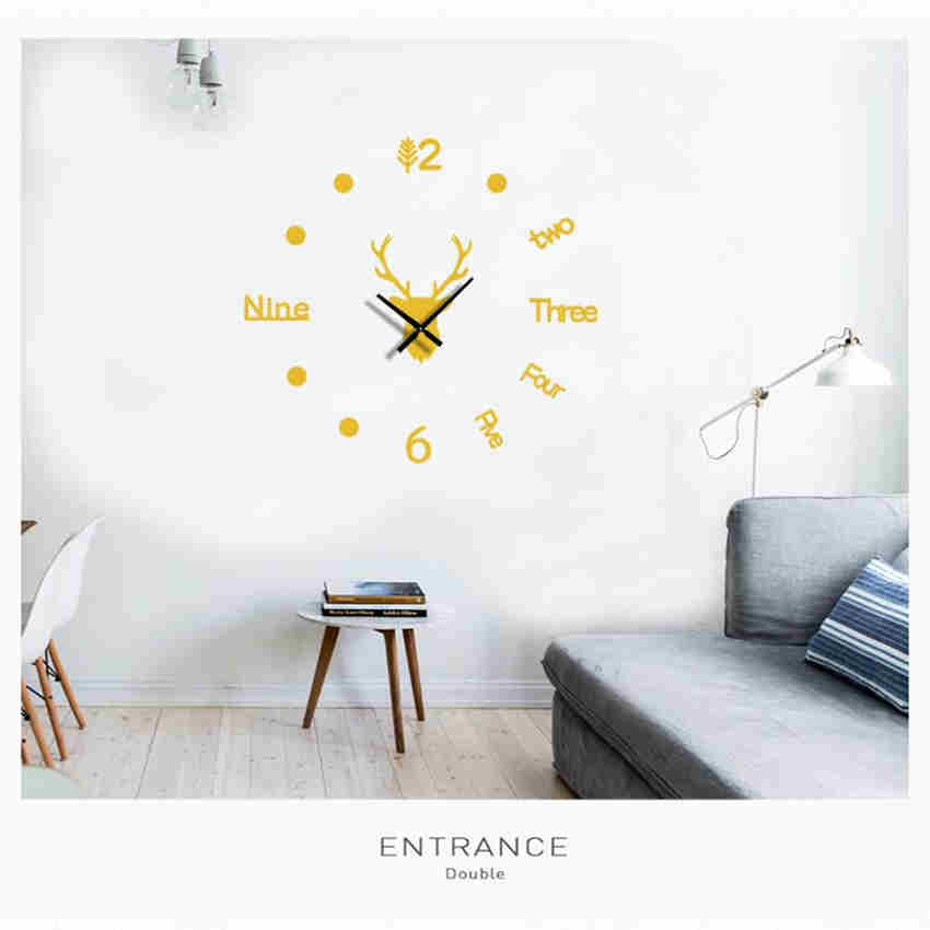 Creative Deer Head Wall Clock Frameless DIY Wall Mute Clock 3D Surface Sticker Home Wall Decor