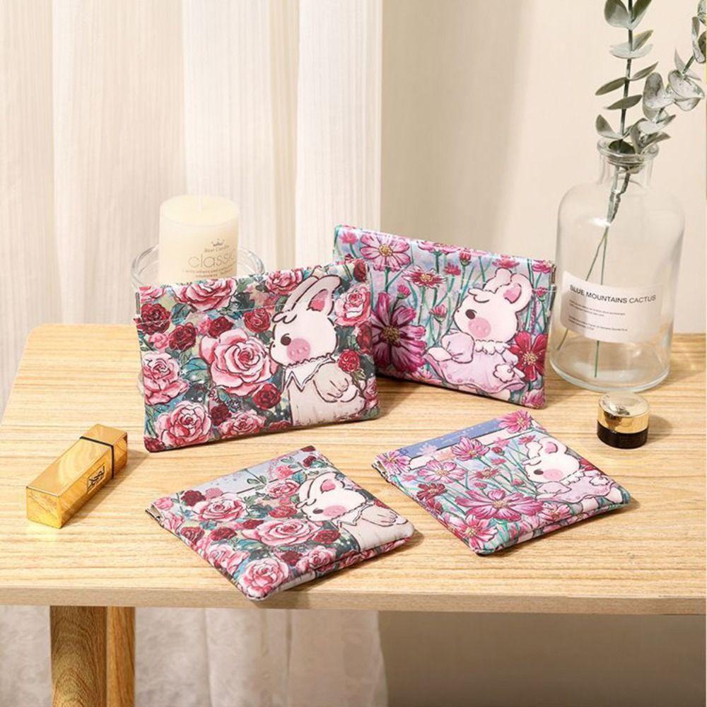 Print Mini Cosmetic Bag Flower Coin Purse Simple Lipstick Storage Bag  Jewelry Storage Bag
