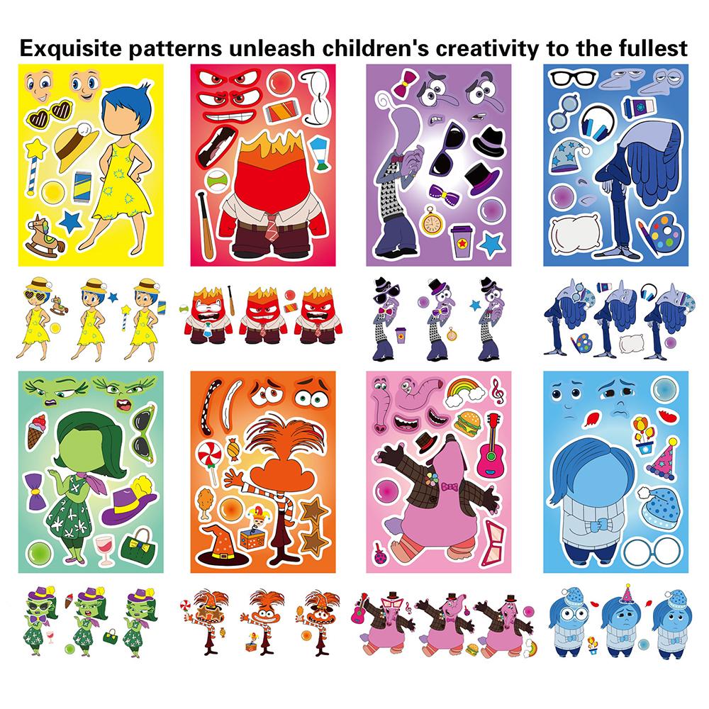 816Sheets Disney Inside Out 2 Make A Face Puzzle Stickers Funny Diy Assemble Jigsaw Cartoon Sticker Toy Party Game Reward Gifts