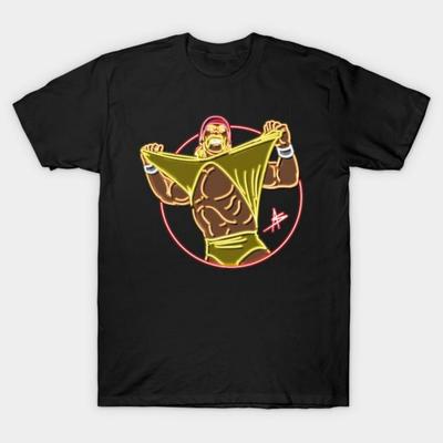 Men Black Print T-shirt Hulk Hogan Neon Color No-Cut Transfer Paper Print Cotton Tshirt