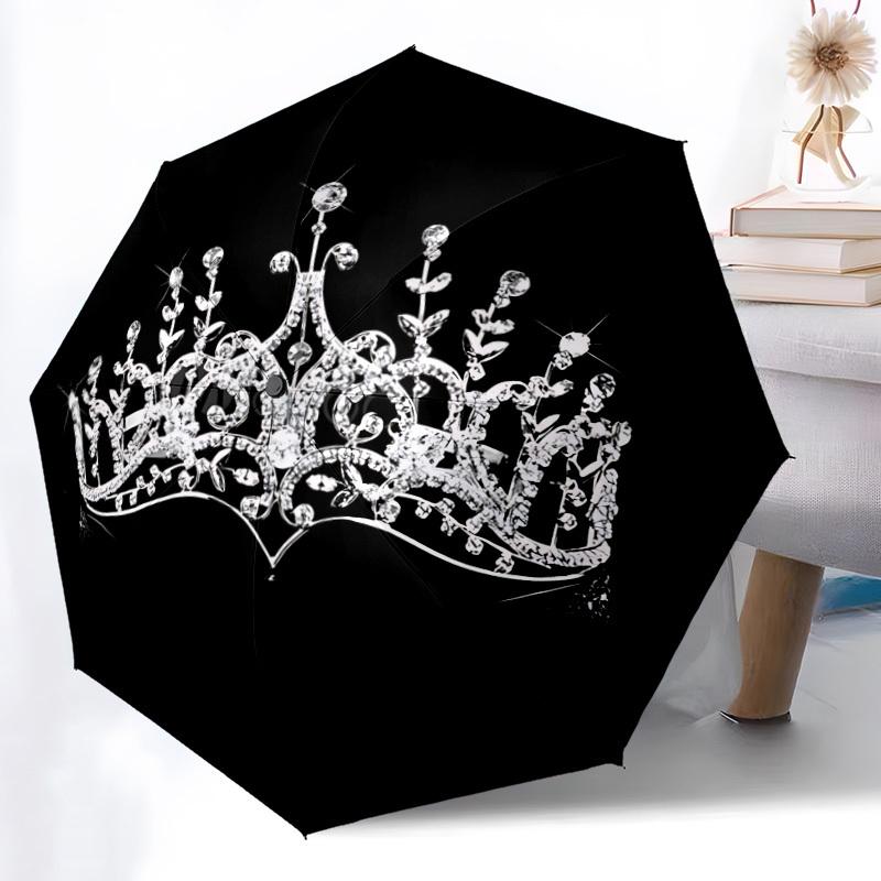 1pc Crown Automatic Opening/Closing Folding Umbrella with 8 Ribs, Plastic Handle, Windproof Portable Sunshade Umbrella Yy251222200